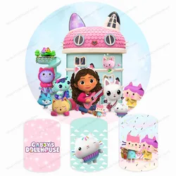 Gabbys Doll House Round Backdrop Elastic Circle Baby Shower Cute Cartoons Birthday Party Background Cylinder Decoration Props