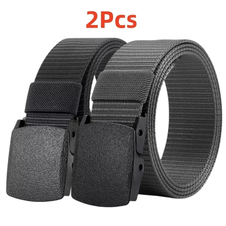 2Pcs Men Tactical Nylon Belt, Automatic Quick Release Buckle Canvas Webbing Belt Multifunctional Outdoor Hunting Waist Strap image 2