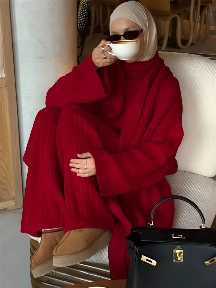 Tossy ニットウェア セーター 2 点セット レディース パンツ 衣装 女性用 タートルネック リブ ルーズ プルオーバーとワイドレッグ パンツ セット