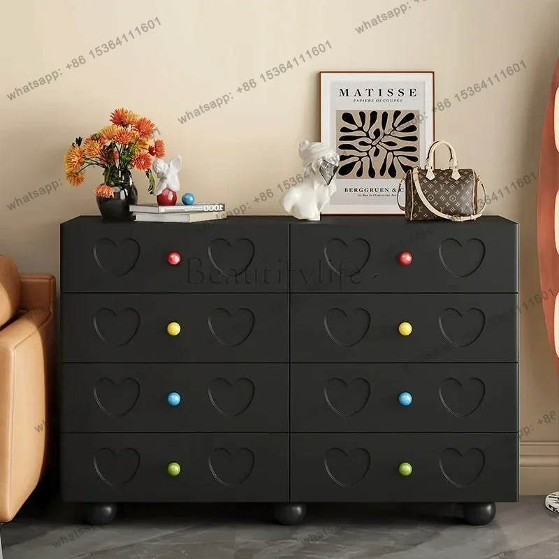 FGCream Style Chest of Drawers Dopamine Bedside Table Sofa Side Cabinet Black Minimalist Living Room Storage Cabinet