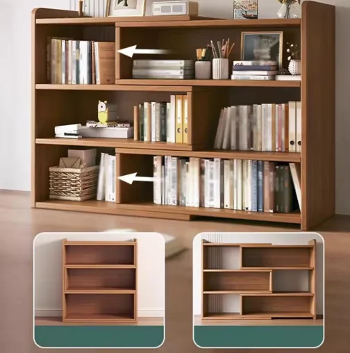 Wooden Bookcase Cube Storage Rack Retractable and Expandable Horizontal Bookshelf Multifunctional for Home Bedroom Study