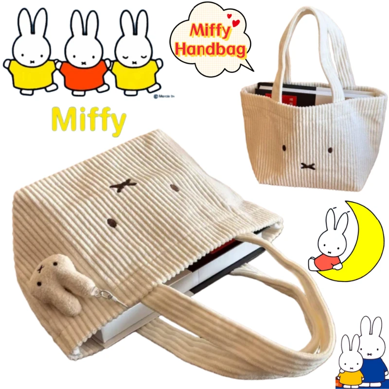 

New Miffy Anime Two-Dimensional Corduroy Embroidered Handbag High-Value Cute Girl Heart Commuting Versatile Portable Handbag