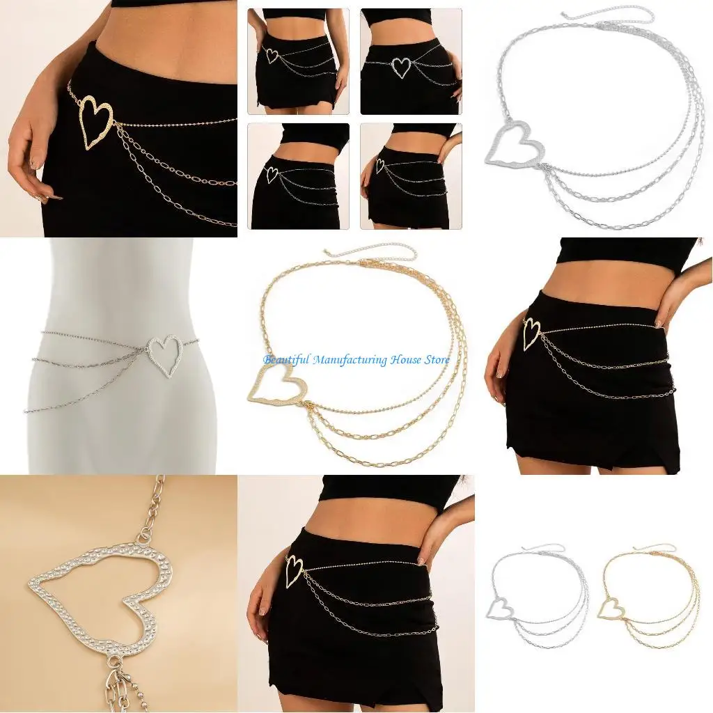 E56A المعادن القلب قلادة الخصر سلسلة ملهى ليلي سلسلة الجسم الجسم مع سلسلة الموسعة التسلق مجوهرات للجسم لفتاة امرأة