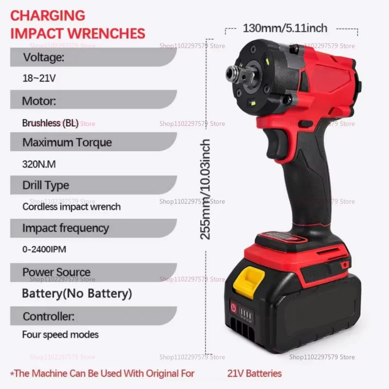 مفتاح ربط كهربائي بدون فرش 1/2 لإصلاح شاحنة السيارة أداة بطارية 18 فولت قابلة لإعادة الشحن لا تتضمن البطارية أداة كهربائية