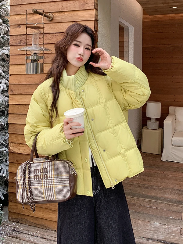 

Желтая вязаная куртка-пэчворк с воротником-стойкой, женская, утепленная, зимняя, повседневная, свободного кроя, белая.