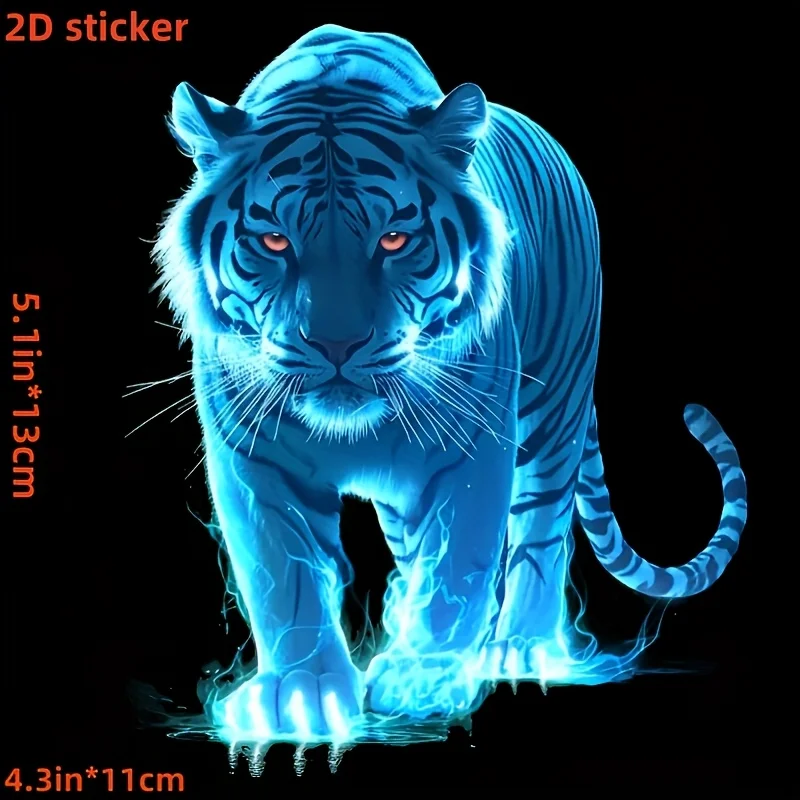 Blue Flame Tiger Waterproof Vinyl Stickers Cool Animal Decals For Car Motorcycle Truck Laptop Toilet Wall Scratch Cover Decor