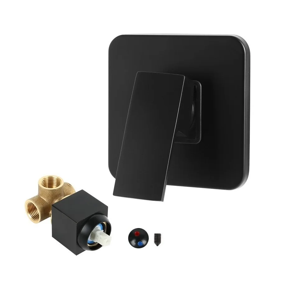 MTTUZK Solid Brass Wall Mounted 2 Inlet 1 Outlet Water Shower Faucet  Switch Squre Black Hot and  Cold Water Mixer Valve