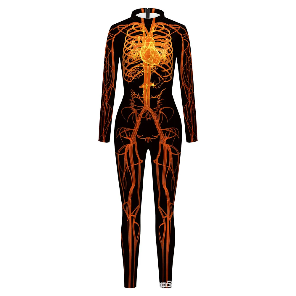Halloween-Party Muskel-Punk Bedruckter Jumpsuit Elastischer Ganzkörperanzug Karneval Cosplay Kostüm Catsuit Steampunk Outfit 2026 – Detail 5