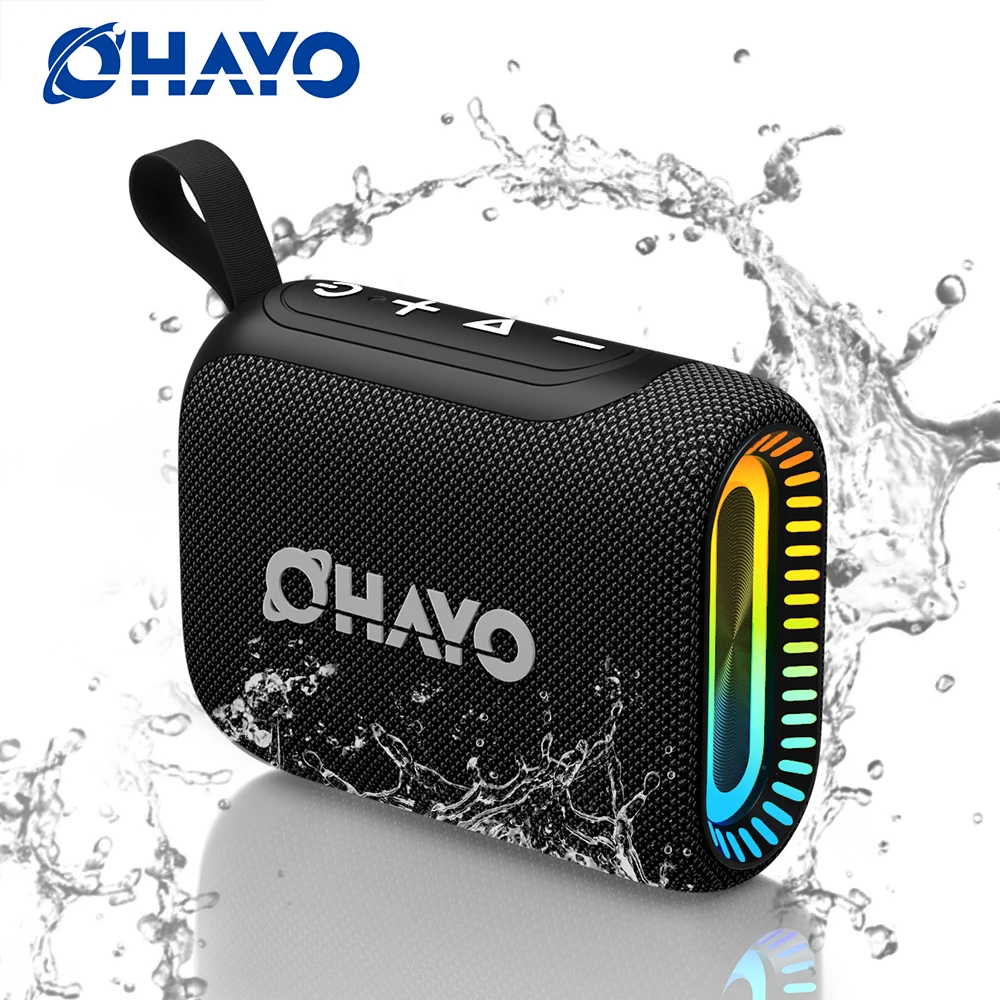 Ohayo Portable Wireless Bluetooth Speaker 10W IPX7 Waterproof Mini Bluetooth Speaker with 24H Battery RGB Lights Mic for Outdoor