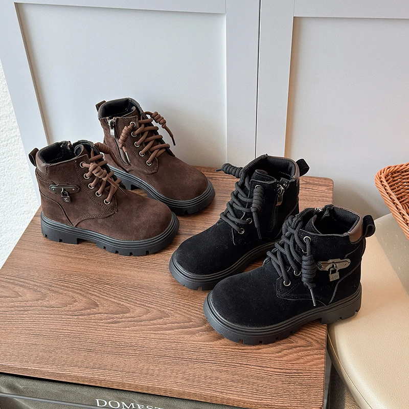 

Детские ботильоны для маленьких девочек, новинка 2024, осенне-зимние детские кожаные ботинки, нескользящие простые универсальные уличные детские ботинки для верховой езды