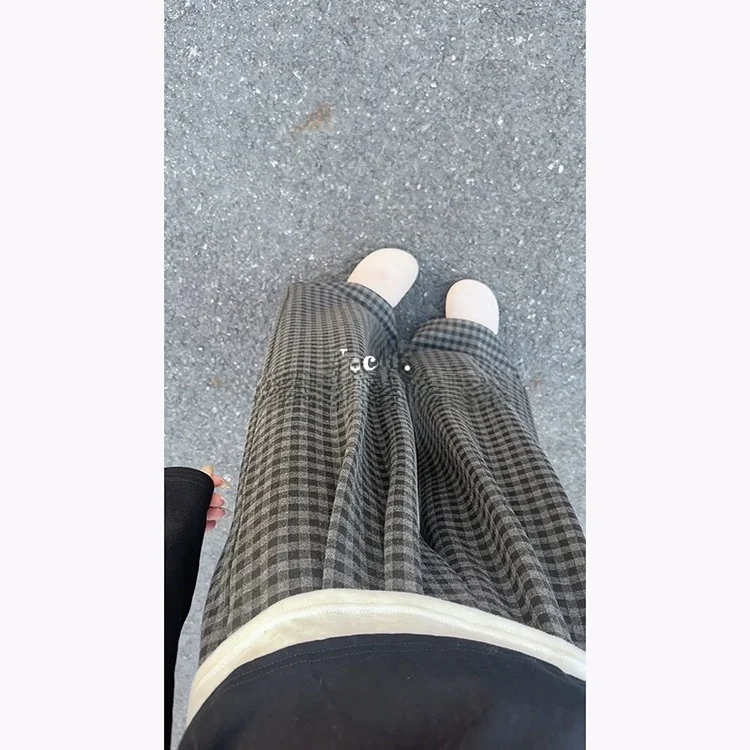 Pantalon en laine à motif de Chboard paresseux rétro pour femme automne hiver nouveau pantalon drapé décontracté à jambes larges taille haute droit...