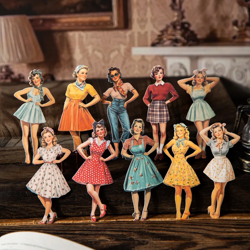 25pcs Vintage Beauty Series Retro Girl Stickers Handbook Collage DIY Scrapbook Greeting Cards Envelopes Postcards Photo Frames