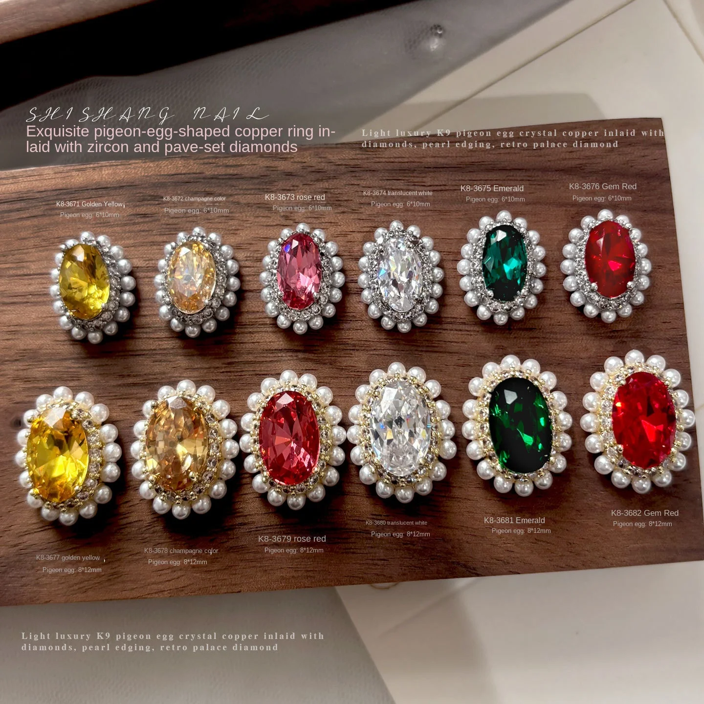 3pcs Luxury Pile Rhinestone Nail Art Charms Big Oval Zircon Copper Inlaid Pearl Setting  Gems 3D DIY Manicure Accessories