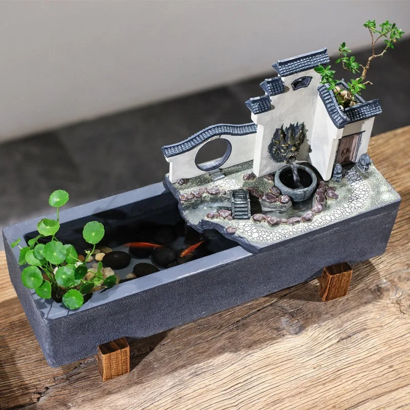 New Chinese-style Jiangnan Lucky Water Ornament Home Furnishing Living Room Office Desktop Fish Tank Water Feature Humidifier Kn