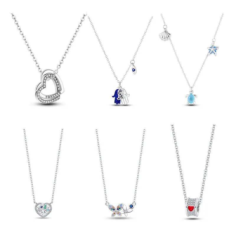 100% 925 Silver Simple Necklace Butterfly Zircon Tree of Life Double Ring Love Necklace DIY Jewelry Making For Women Gift