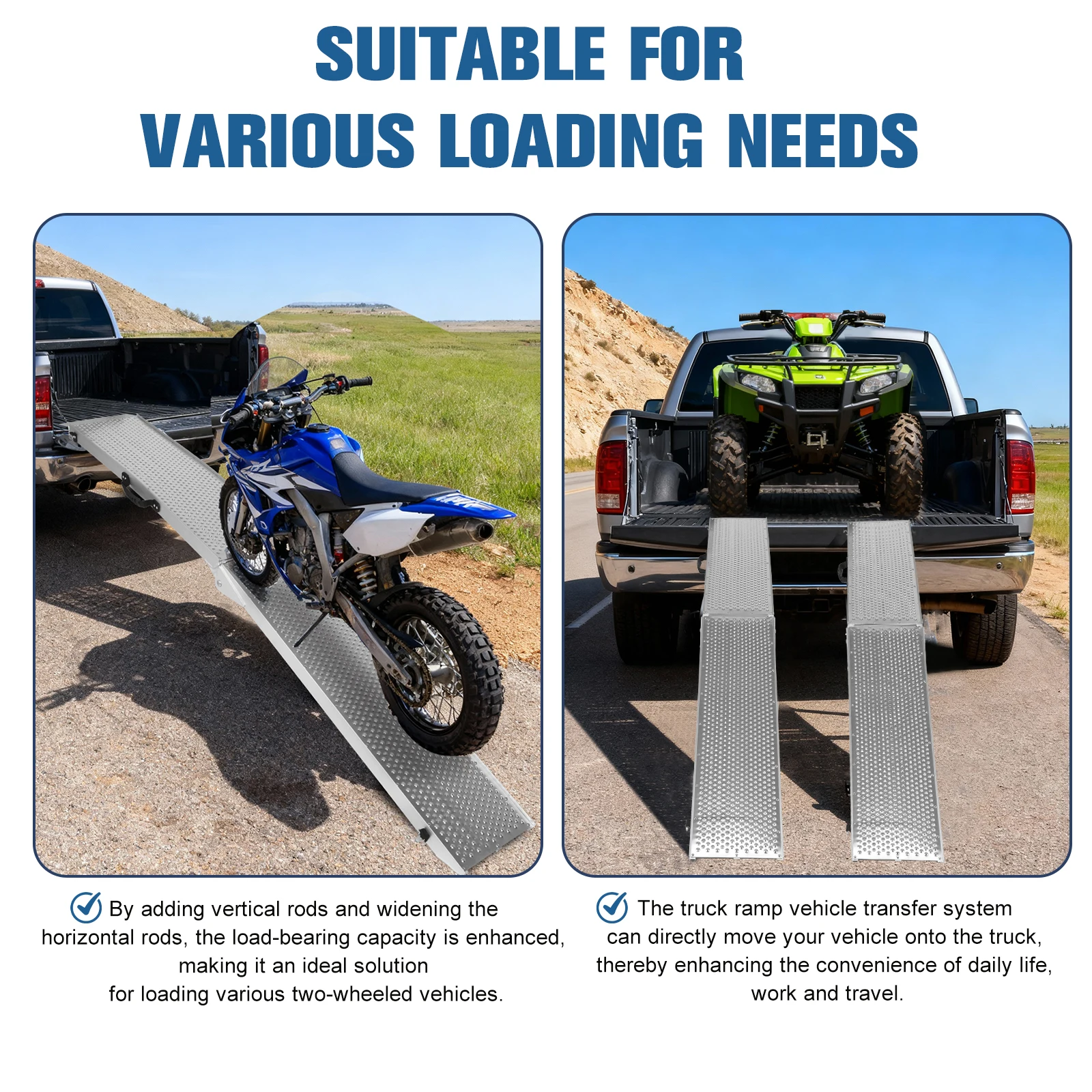 

2Pcs 85inch Aluminum Folding Loading Ramps with Handle Motorcycle Ramp for Motorcycles Lawn Mowers UTVs and More