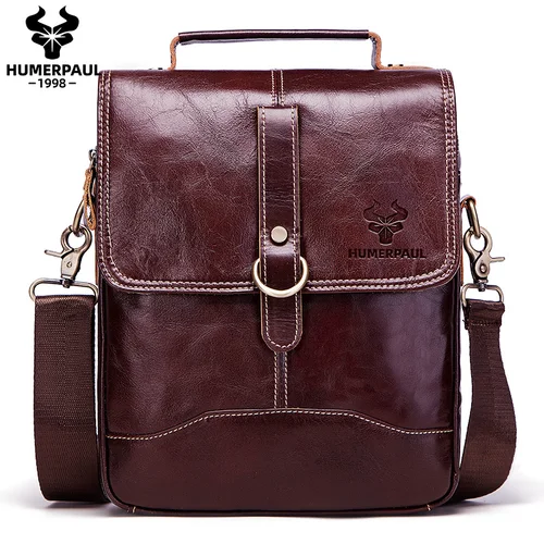 HUMERPAUL, bolsos de cuero genuino para hombre, bolsas de mensajero de hombro informales para hombre, Bolso multifuncional para tableta, Bolso