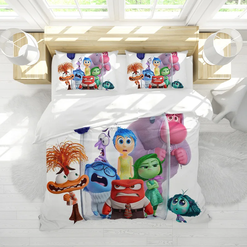 

Anime Kawaii Movie Inside Out 2 Peripheral Bedding Cartoon Cute Brushed Kids Room Three-Piece Pillowcase Quilt Cover Bed Linings