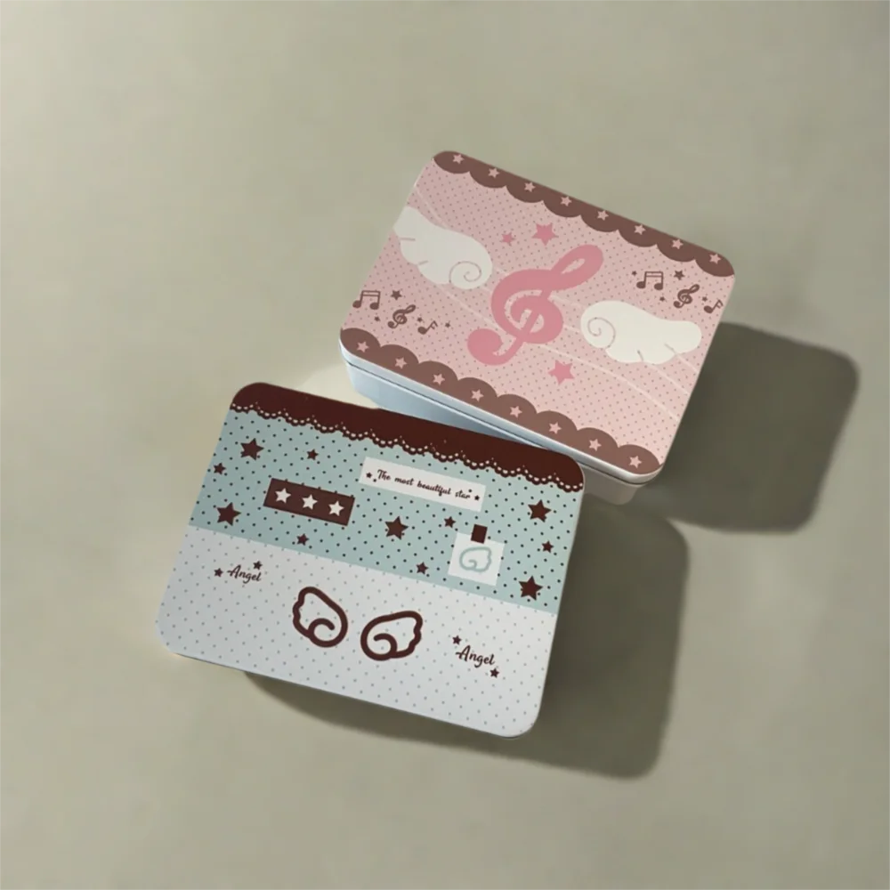 Caja de almacenamiento de hierro Rectangular de dibujos animados de gran capacidad, caja de lata para notas musicales, estuche de almacenamiento para tarjetas fotográficas Kpop, organizador de joyas, 1 Uds.