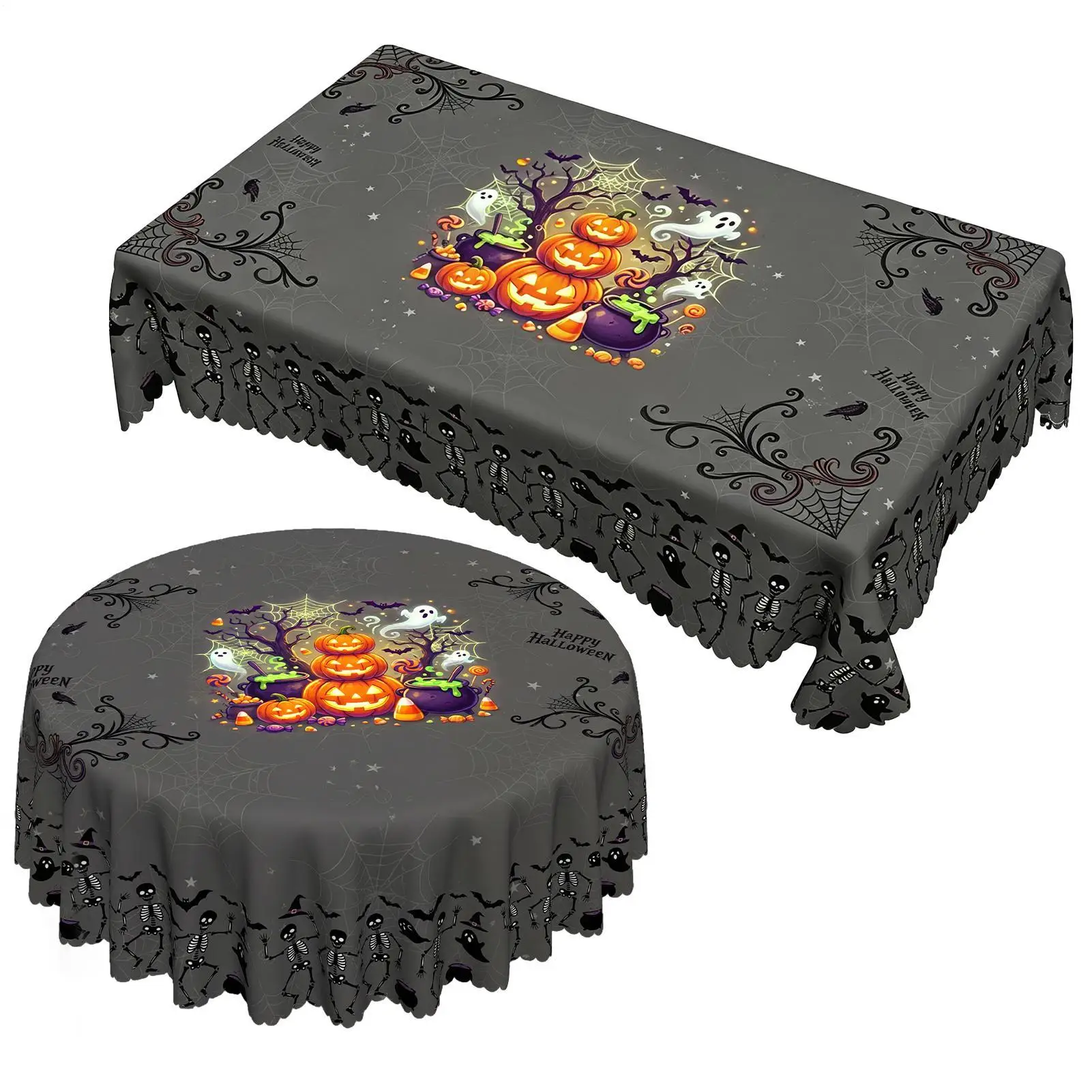 Halloween Tablecloth Waterproof Wipeable Reusable Decorative Ghost Pumpkin Spider Web Patterns Holiday Table Cloth For Dinner