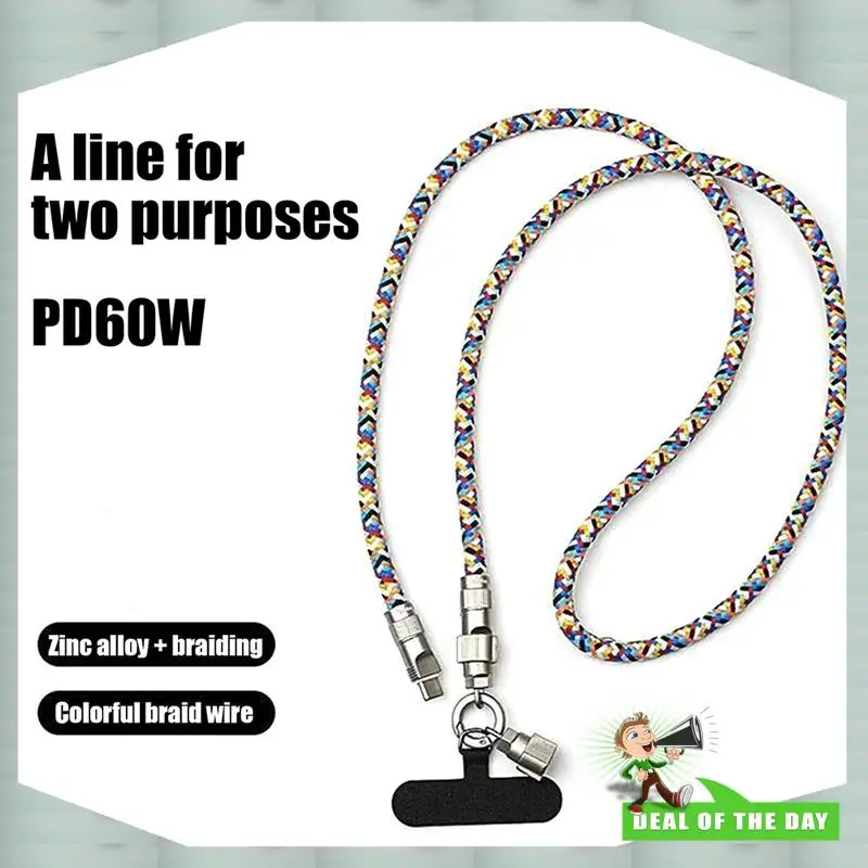 تسليم 24 ساعة لون مضفر حزام 1.2 متر الهاتف الحبل Crossbody اثنين في واحد كابل شحن مكافحة خسر الشحن الراقية