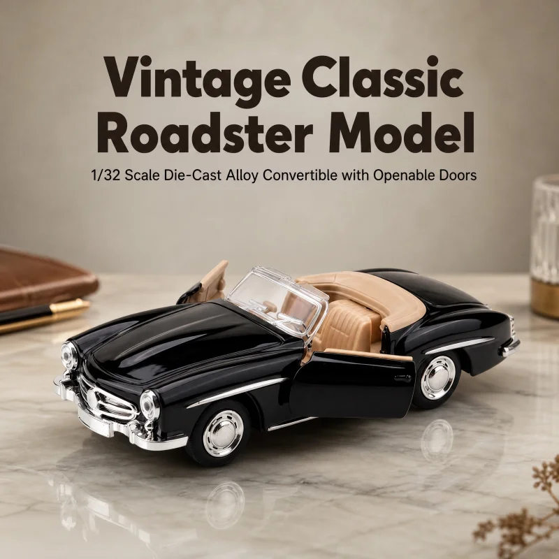 1/32 Scale Classic Convertible Alloy Model Car, Retro Nostalgic Sports Car, Alloy Toy Vehicle with Opening Doors, Collectible CA view 5