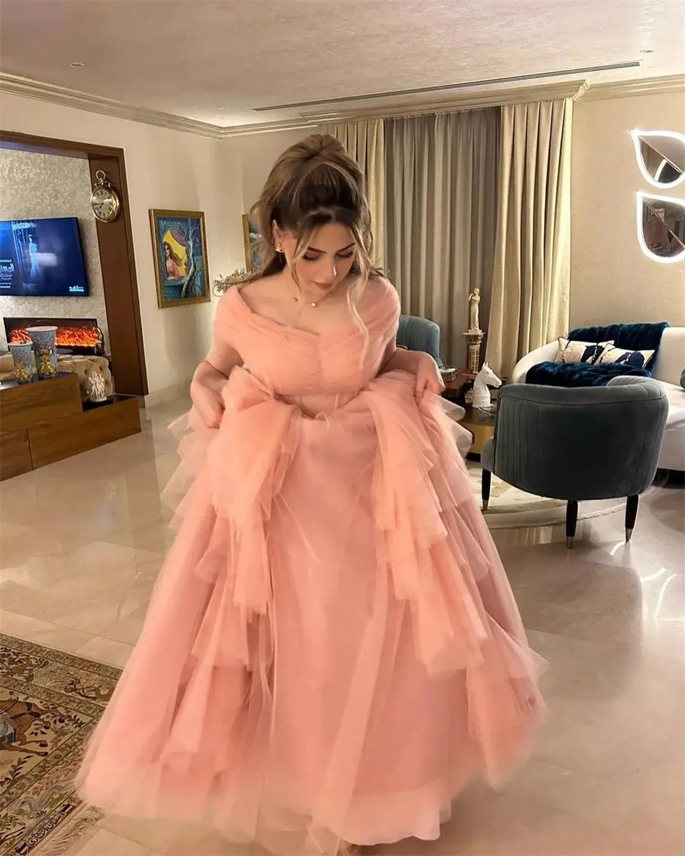 Personalizado jiayigong alta qualidade com decote em v vestido de baile quinceanera dobra tule organza ocasião vestido de noite gece elbisesi privatğün 