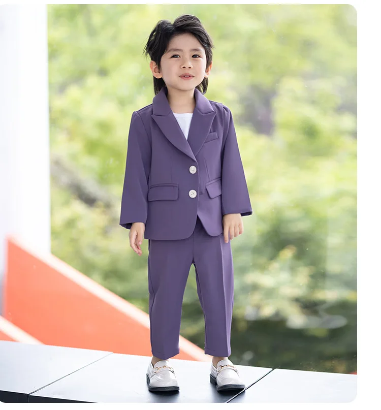 Flower Boys Speech Ceremony Costume Kids Birthday Wedding Dance Dress Children Party Host Purple Jacket Pants Photography Suit