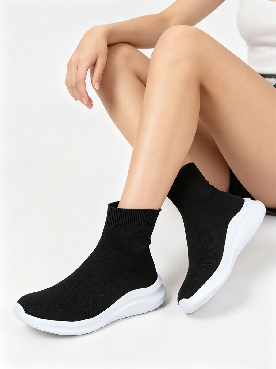 Fashion Women's Black Sports Shoes Men's Sock Shoes Breathable Lightweight Sneakers Casual Shoe Zapatos De Mujer Size36-45