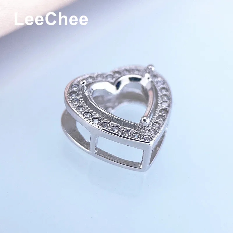 Pendant Base for 8MM 2CT Heart Sharp Gemstones or Moissanite Jewelry Making Real 925 Sterling Silver Handmade Women Necklace DIY view 3