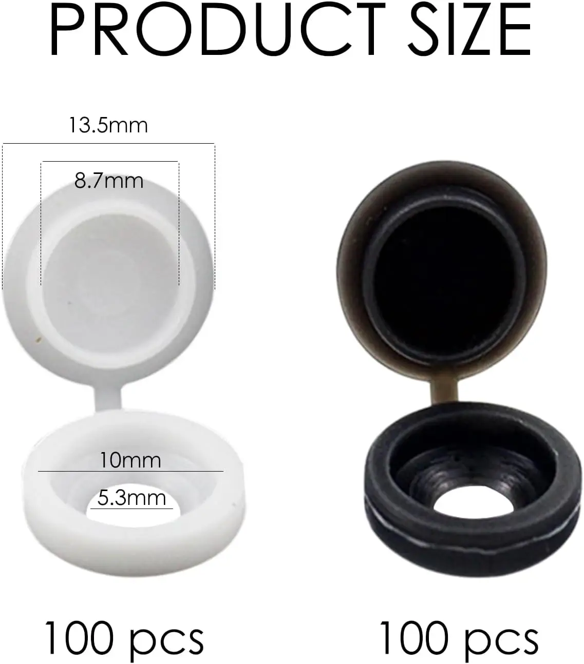 Screw Caps - 100 Black and White Plastic Caps, Replacement Caps, One Piece Accessories