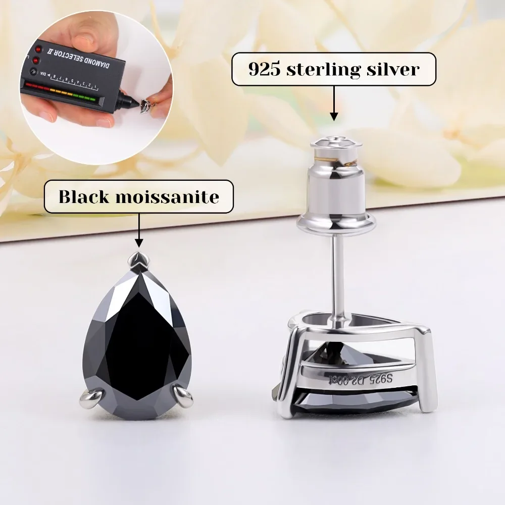 M-JAJA 2/4ct الأسود مويسانيتي وأقراط للنساء/الرجال الكمثرى قطع أقراط الماس S925 فضة الهيب هوب العصرية مجوهرات