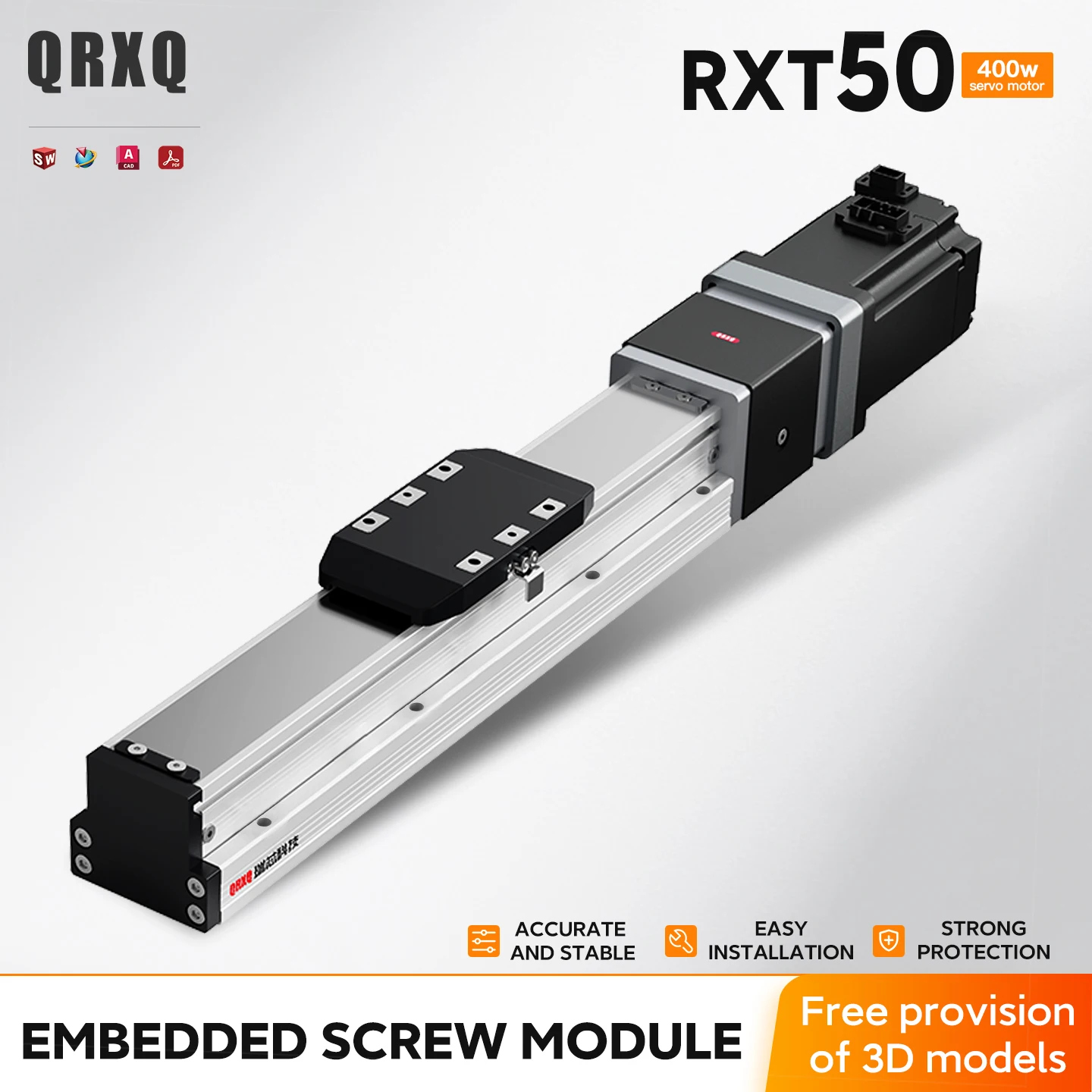 

QRXQ RXT50 Heavy Load 100mm Wide Steel Strip Sliding Table Fully Enclosed CNC Linear Module Stage Repeated Accuracy ±0.01