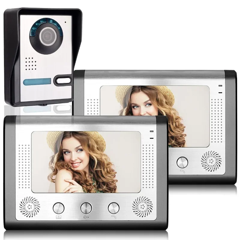 Unidade externa de ângulo ajustável Campainha eletrônica de vídeo com fio de 7 polegadas com visão noturna infravermelha, campainha de intercomunicação de vídeo doméstico