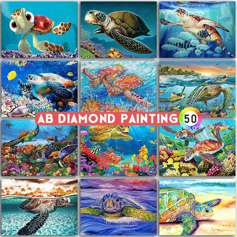 AB Diamond Painting Kit Cartoon Animal Sea Turtle Tortoise Ocean Fish Full Square Round Embroidery Mosaic Cross Stitch Paint Art