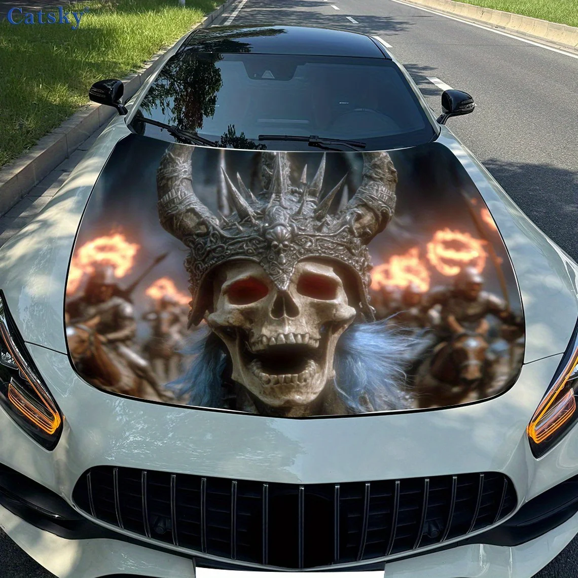 

Острый рогатый шлем, череп, наклейки на капот автомобиля, наклейки для мотоциклов и грузовиков, самоклеящиеся прочные автомобильные детали, универсальный костюм