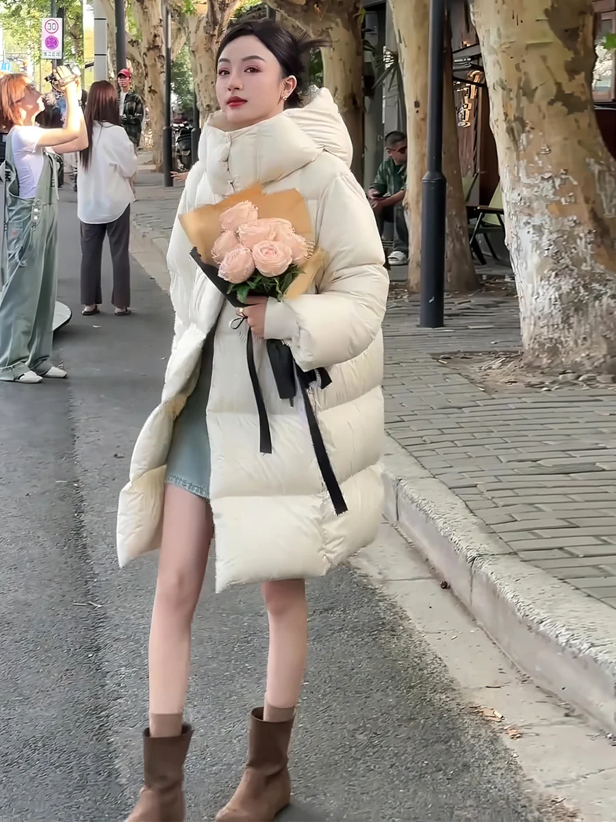 

Winter Thiened Women's down Jaet Hooded Mid-Length 90% White Du down Warm Faionable Outerwear for ort Women