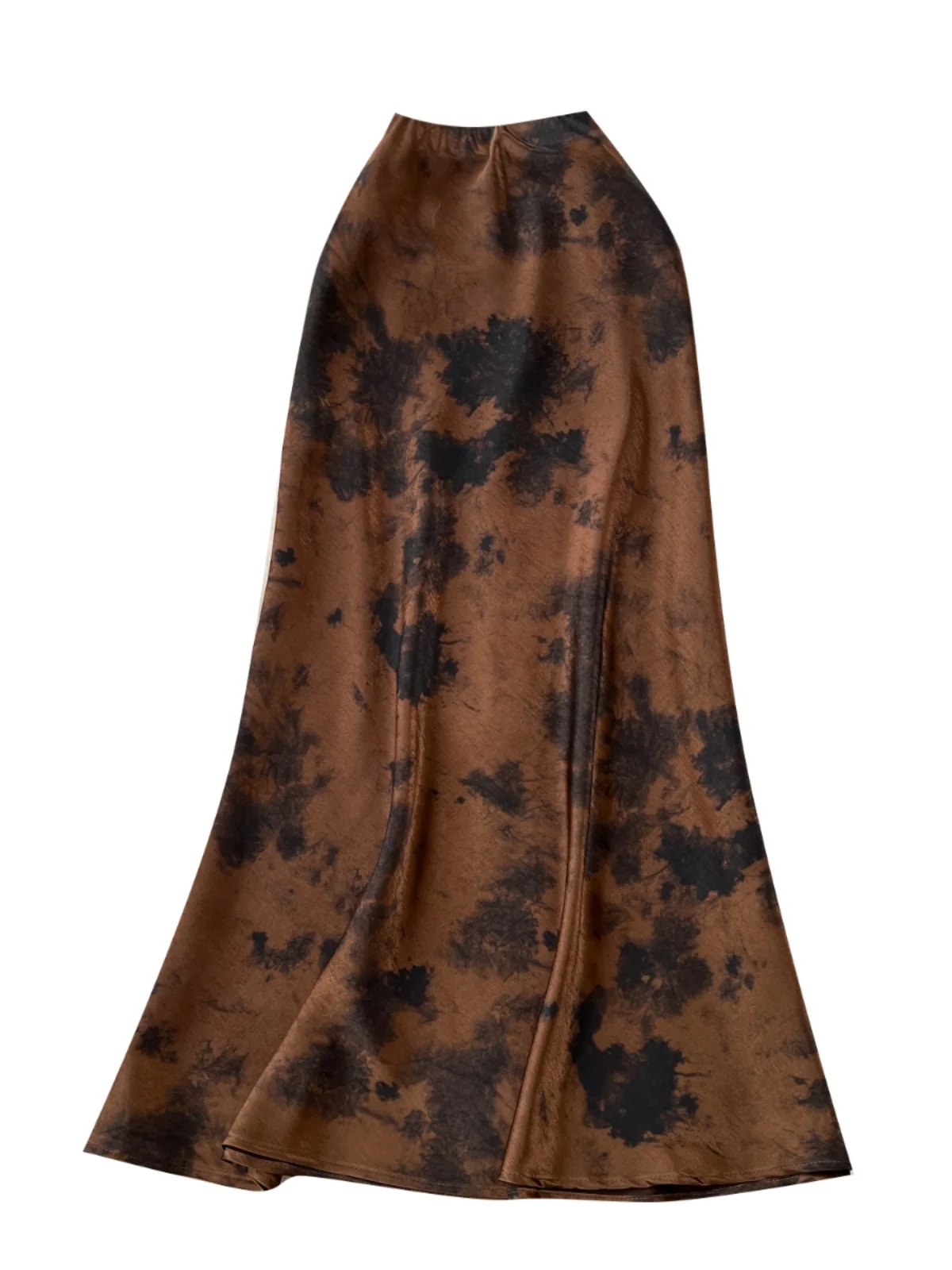 エレガントなサテンハーフスカート レディース ハイウエスト スリムフィッシュテールスカート 水墨画プリント 通勤 韓国風 Aラインスカート