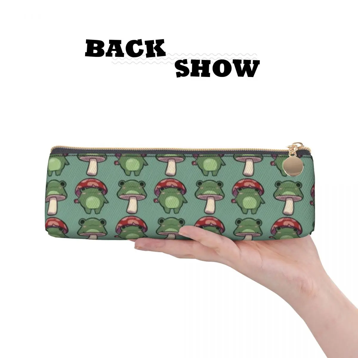 Mushroom Frog Triangle Pencil Case Animal Cartoon Frogs Aesthetic College Print Pencil Box Teens Vintage Leather Pen Organizer