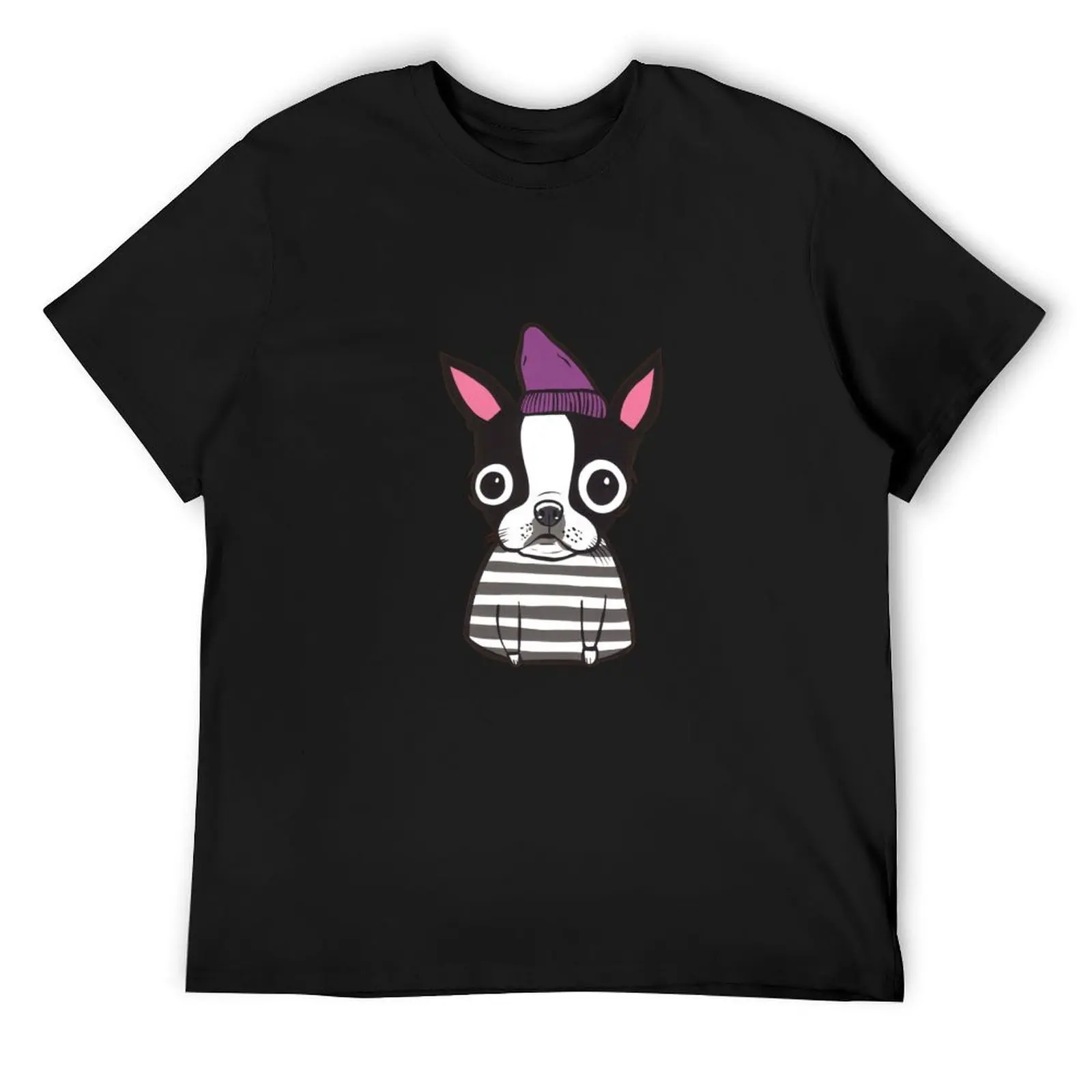 

Boston Terrier Striped T-Shirt valentines clothes funny costumes Luxury man mens fashion