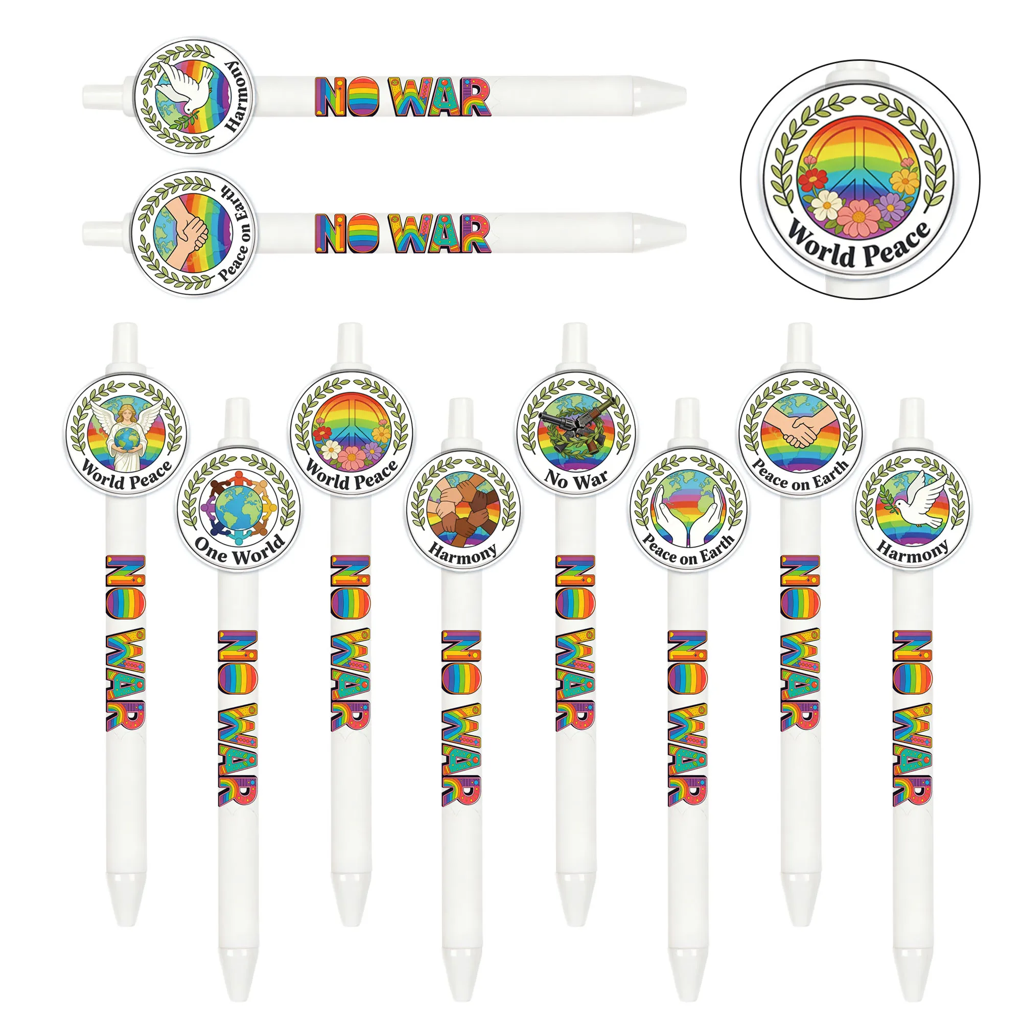 

16pcs peace themed press ball creative pen for students to write gift pens for the new school season