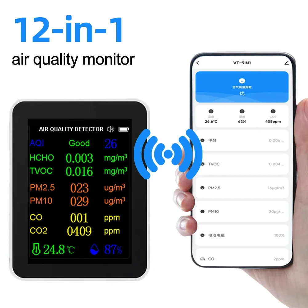 13 w 1 Tuya WIFI miernik jakości powietrza CO2/twoc/HCHO/PM2.5/PM1.0/PM10/temperatura/wilgotność/czas/data/Alarm/Tester jakości powietrza timera