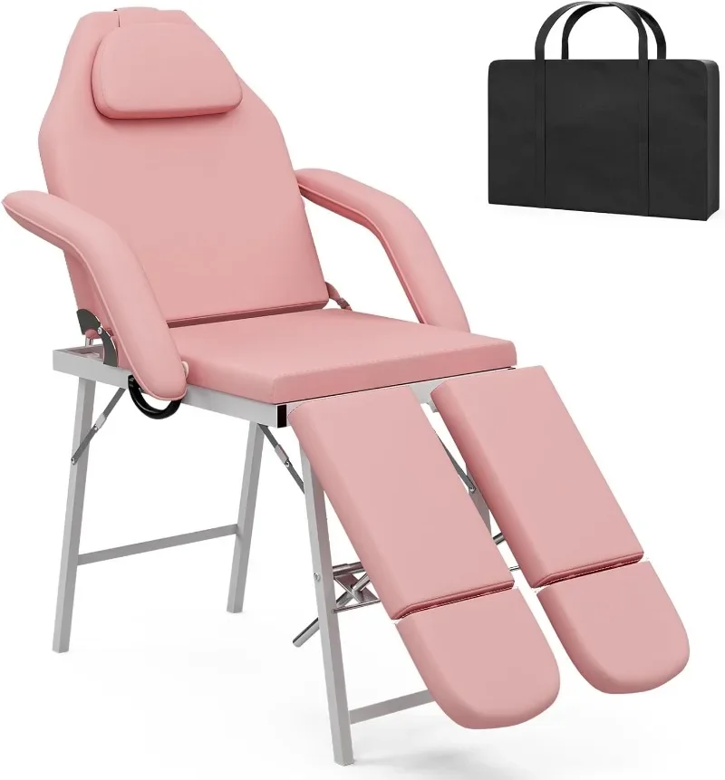 Chaise tatouage portable à pieds fendus pour client, chaise spa pliable, table de massage polyvalente avec sac rangement, rose