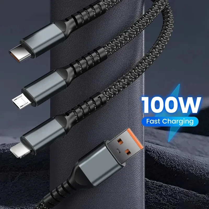 Xiaomi New 3-in-1 100w 5a Fast Charging Usb To Type-c Micro Fast Charger Cable For Iphone 15 14 Samsung Xiaomi Huawei Iphone