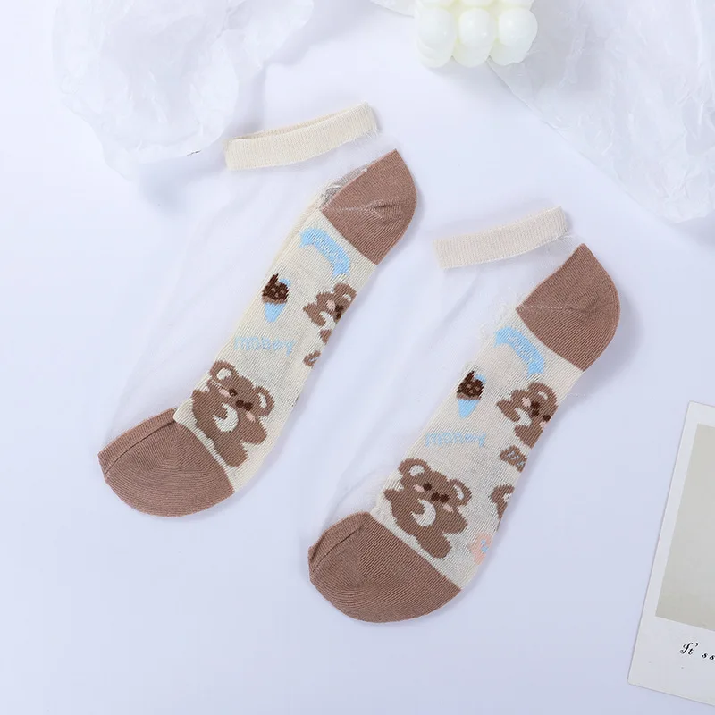 5/10 Pairs New Bear Casual Socks Women Thin Card Stockings Short Socks Invisible Shallow Mouth Glass Stockings All-match Socks