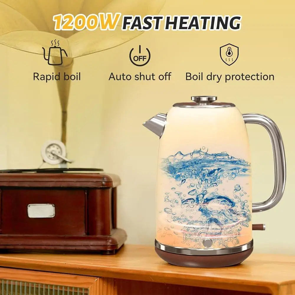 Hervidor eléctrico de acero inoxidable de 1,8 l, hervidor de agua caliente con apagado automático, sin BPA, inalámbrico, con función para mantener el calor, hervir rápidamente, 1200W