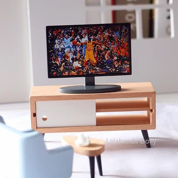 Puppenhaus Mini Wohnzimmer LCD TV Holz TV Schrank OB11 Möbel Miniatur Modell Möbel Zubehör