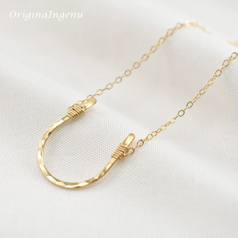 925 Silver Hammered Letter U Pendant Handmade Horseshoe Necklaces Gold Filled Choker Kolye Vintage Jewelry Boho Women Necklace