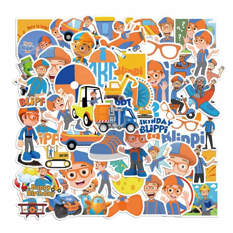 50pcs Cartoon Animation Blippi Enlightenment English Sticker Suitcase Water Cup Laptop Notepad Graffiti Decorative Sticker