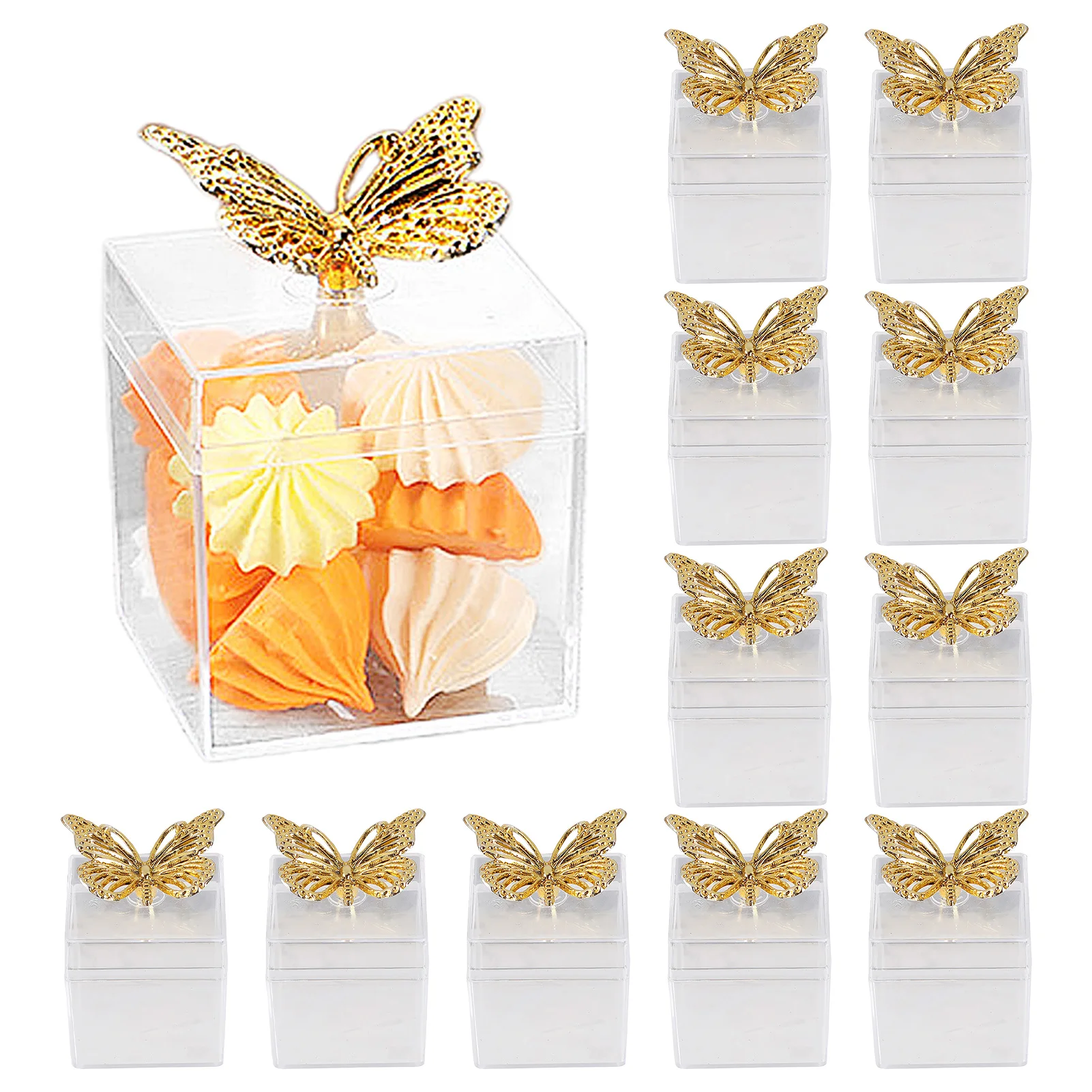 

12 шт., креативная свадебная коробка конфет в форме бабочки, прозрачные пластиковые подарочные коробки для хранения подарков на юбилей, день рождения